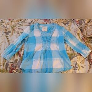Hollister Women's Light Blue Checkered Blouse